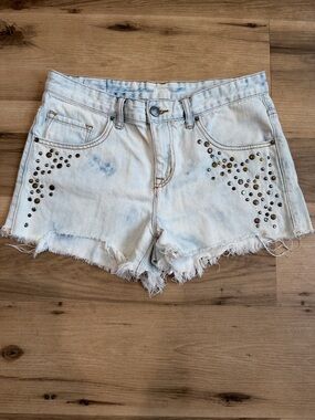 BDG Light Blue Studded Distressed Denim Shorts